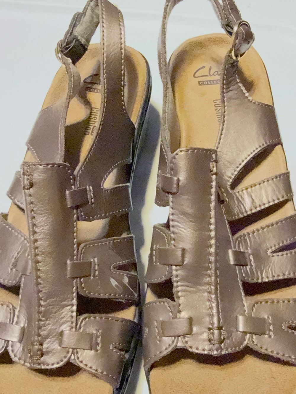 Clarks Women's Taupe Leather Strappy Slingback Sandals